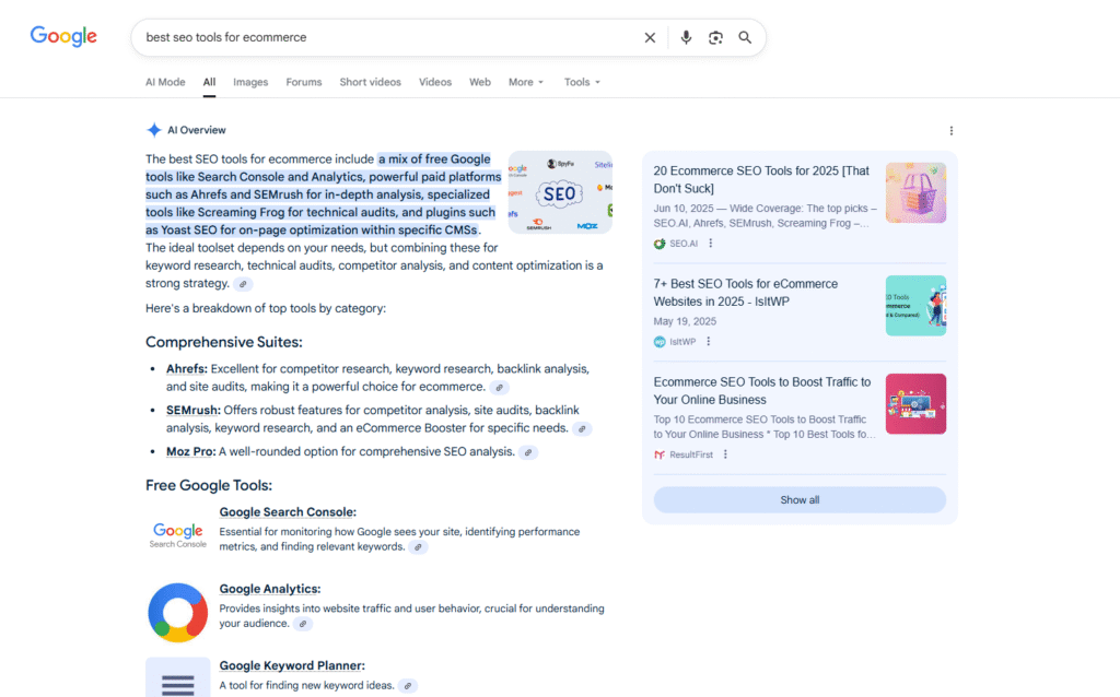 Example Google AI Overviews
